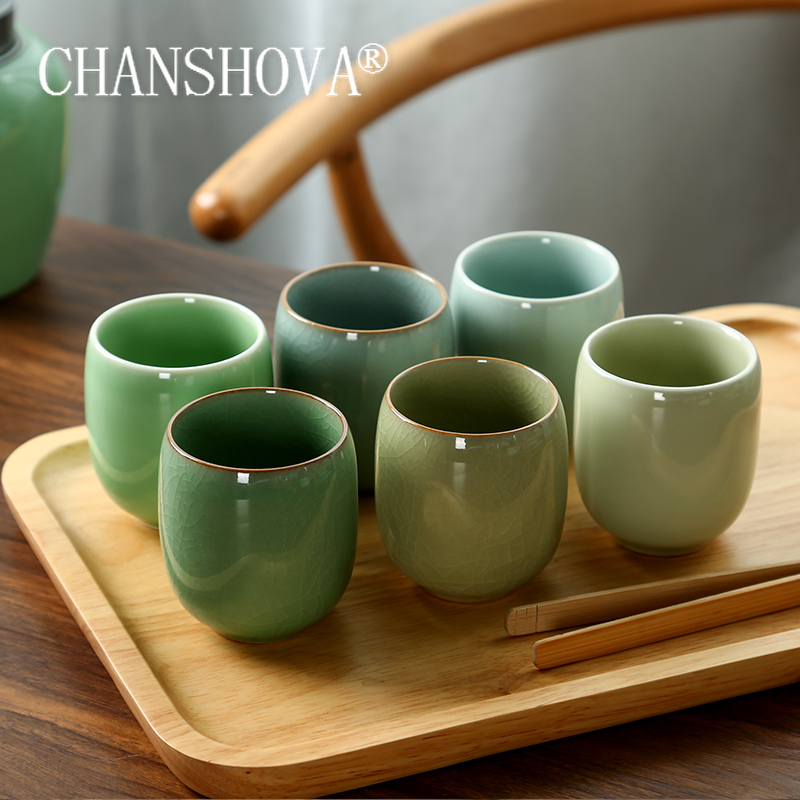 Celadon Ceramic Cup - Chanshova-磁器ティーカップセット、伝統的な中国風、青磁クラックルセラミックティーカップ、小さなコーヒーカップ、150ml、h284