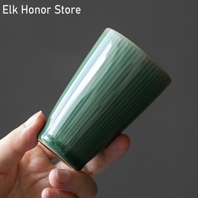 Celadon Ceramic Cup - セラミックカンフーティーカップ,90ml,大,垂直グレイン,シングルカップ,ジュiang,個人用ワインカップ