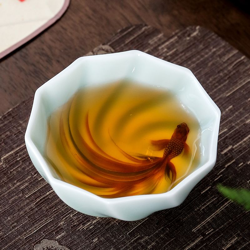 Celadon Ceramic Cup - 創作青磁茶碗 手作り鯉茶碗 中国功夫茶器 マスターカップ 家庭用レトロ試飲マグ 茶器