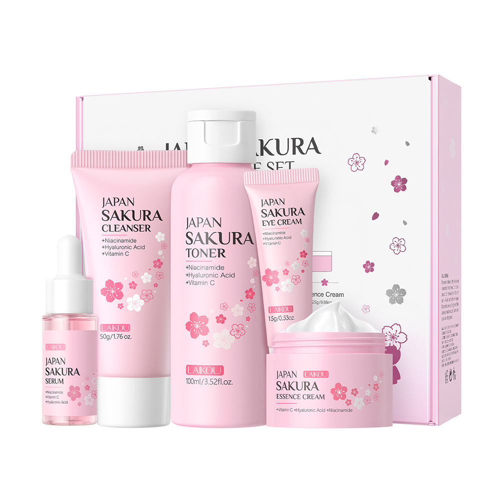 LAIKOU 桜 5点スキンケアキット 洗顔料 化粧水 美容 - Essence Serum Toner のレビューと価格