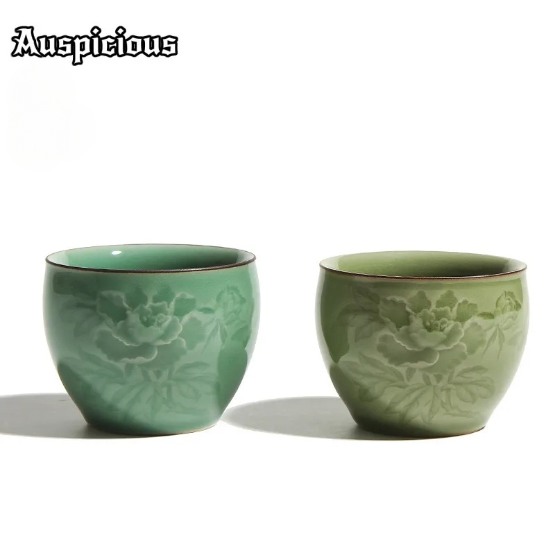 120ml手作り龍泉青磁牡丹茶碗禅茶碗サンプル茶碗品茶用個人 - Celadon Ceramic Cup のレビューと価格
