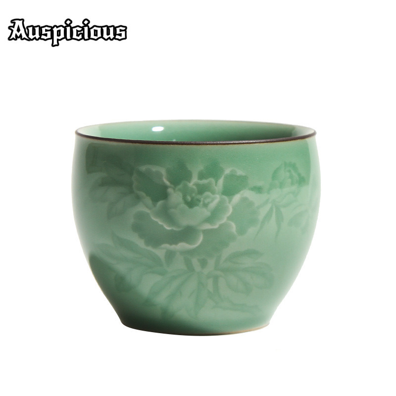 120ml手作り龍泉青磁牡丹茶碗禅茶碗サンプル茶碗品茶用個人 - Celadon Ceramic Cup のレビューと価格