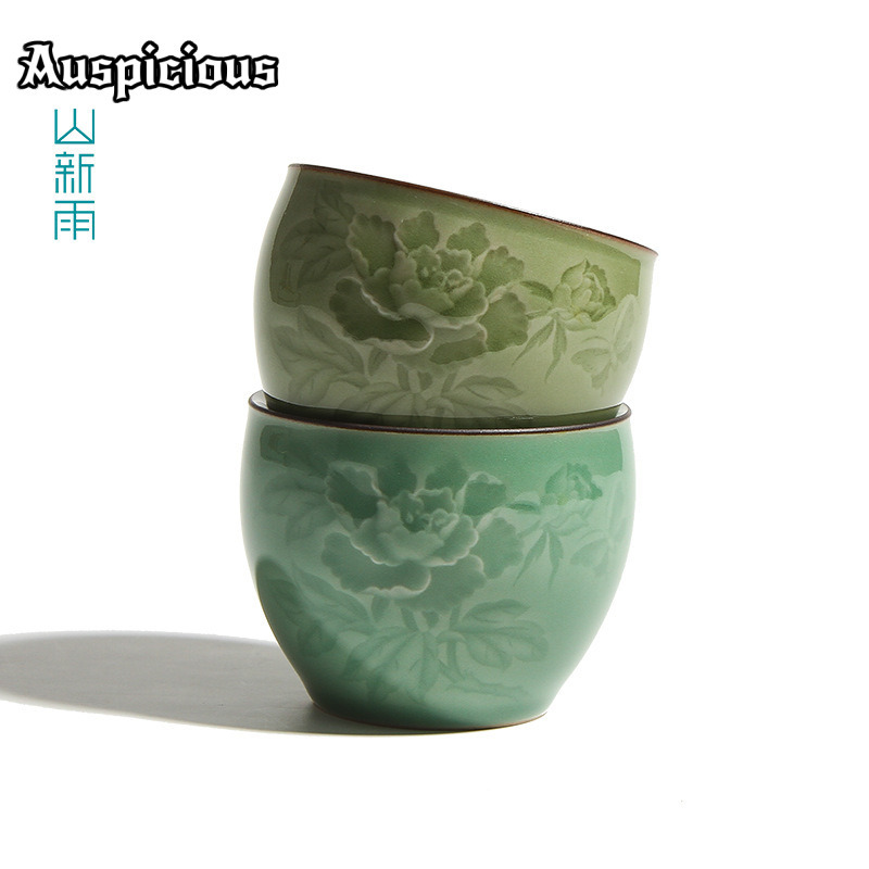 120ml手作り龍泉青磁牡丹茶碗禅茶碗サンプル茶碗品茶用個人 - Celadon Ceramic Cup のレビューと価格