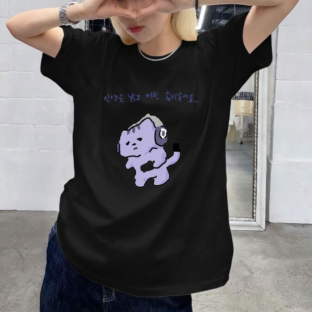 人生は私を守ってくれないかわいいテキストプリント Tシャツ紫 - Korean Women Lifestyle のレビューと価格