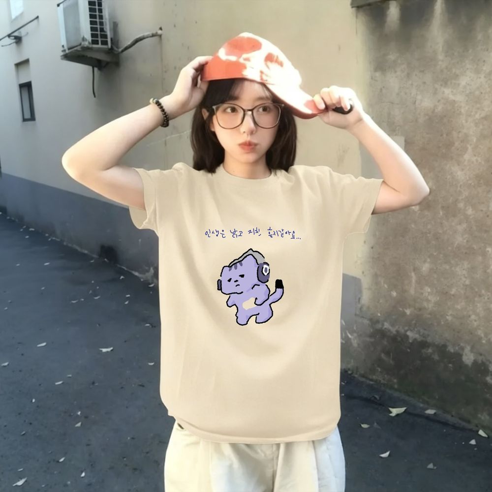 人生は私を守ってくれないかわいいテキストプリント Tシャツ紫 - Korean Women Lifestyle のレビューと価格