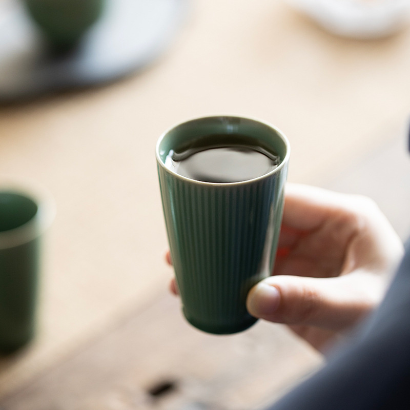セラミックカンフーティーカップ,90ml,大,垂直グレイン, - Celadon Ceramic Cup のレビューと価格