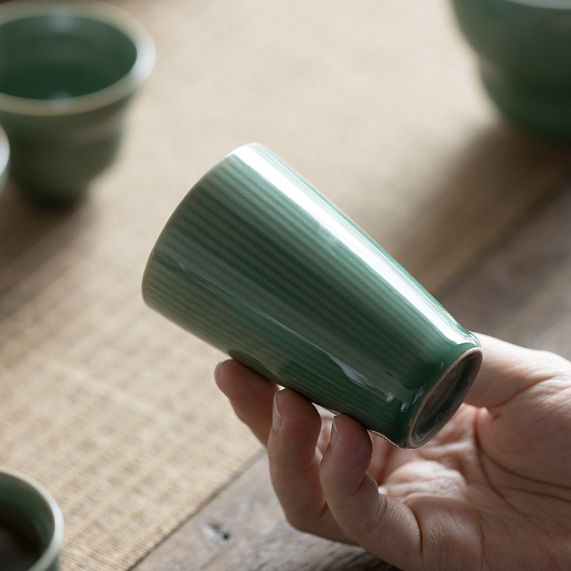 セラミックカンフーティーカップ,90ml,大,垂直グレイン, - Celadon Ceramic Cup のレビューと価格