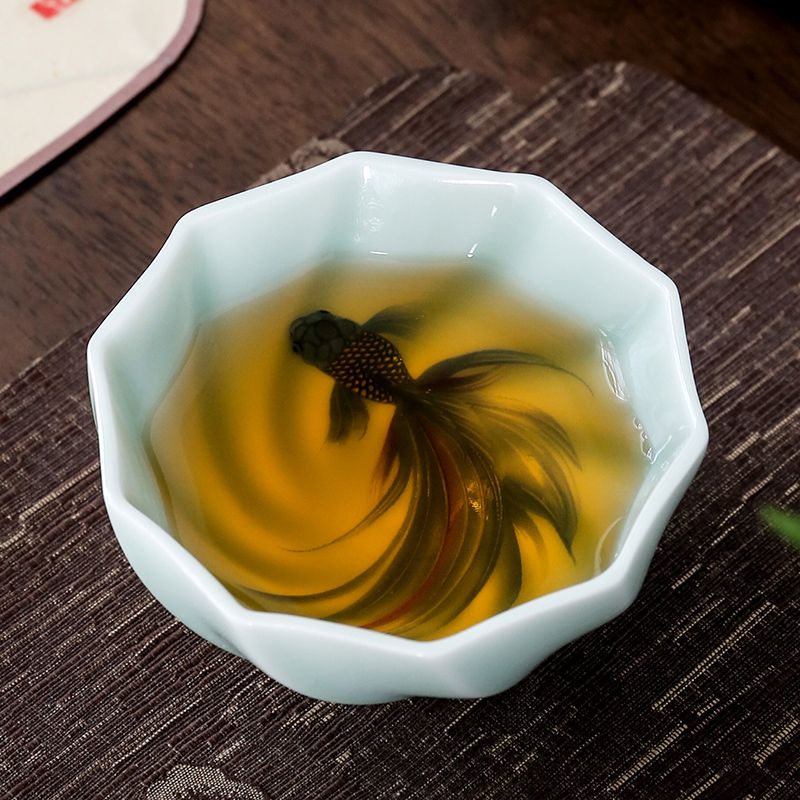 創作青磁茶碗 手作り鯉茶碗 中国功夫茶器 マスターカップ 家 - Celadon Ceramic Cup のレビューと価格