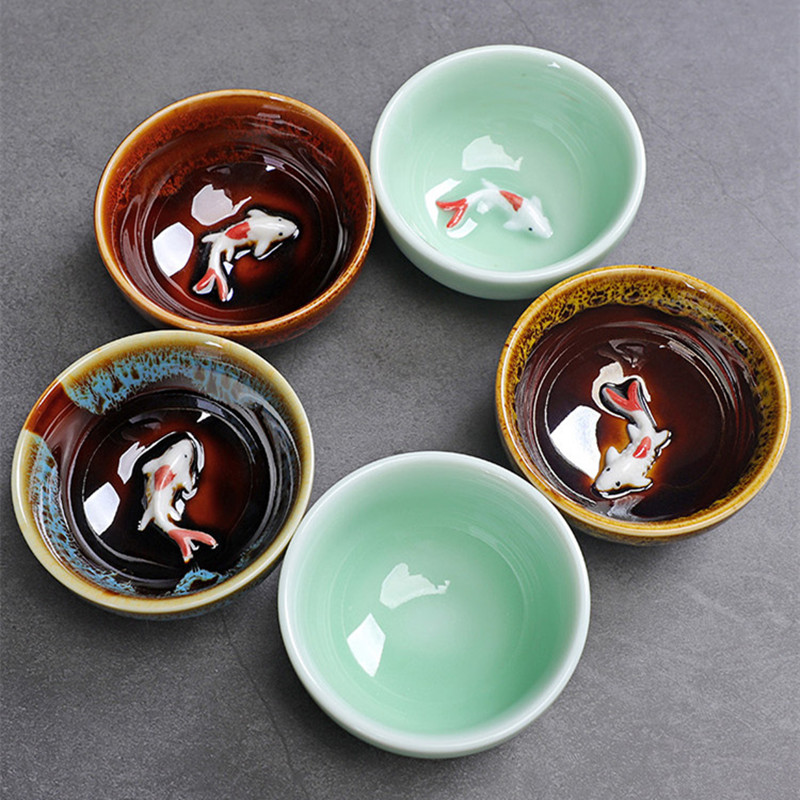 青磁魚かわいいティーカップ、中国のカンフーティーカップ、ホー - Celadon Ceramic Cup のレビューと価格